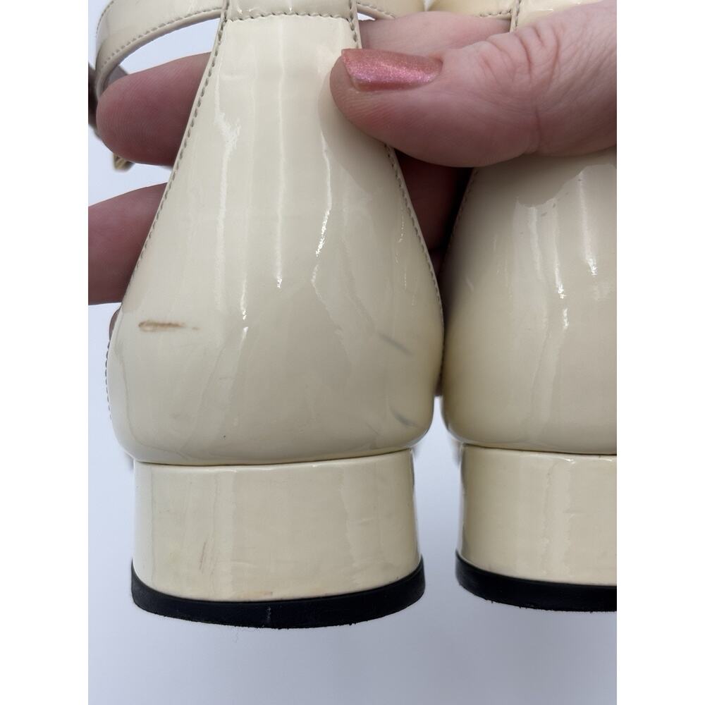 Gucci Horsebit Sandals Cream Patent Leather Size 37 / 7 Adjustable Ankle Strap - Picture 13 of 16